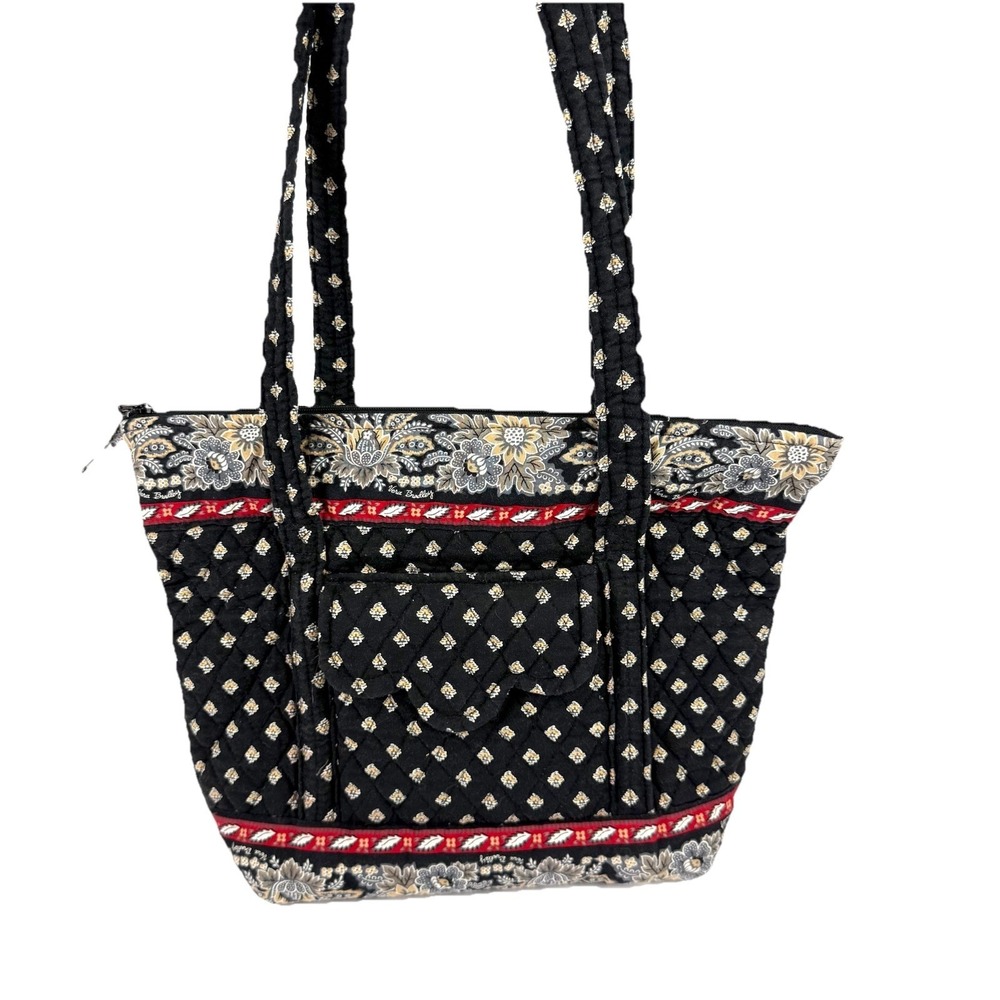 Vera Bradley Tote Bag Classic Black Vintage Indiana Floral Quilted Handbag Purse